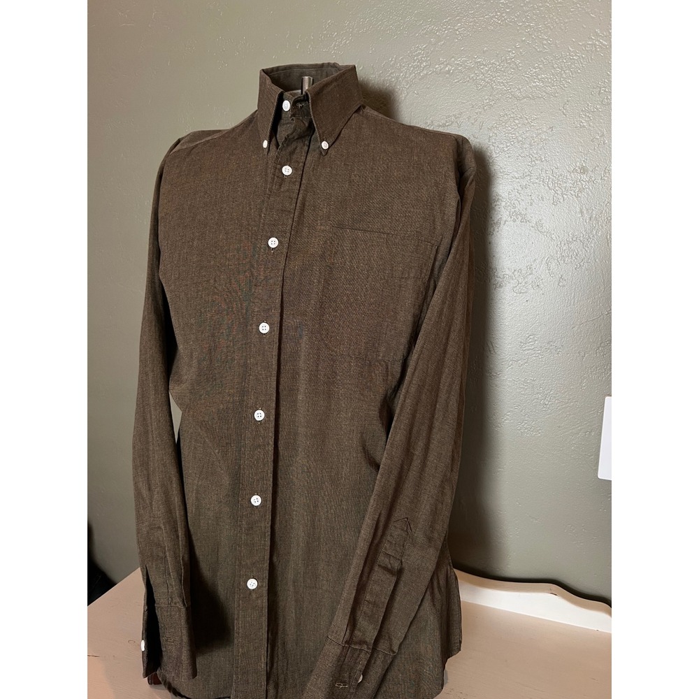 Chaps Ralph Lauren Mens Brown Micro Stripe Button Down Shirt 15.5 34/35 632123